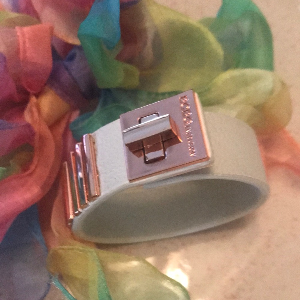 BCBG Rose Gold & White Leather Bracelet.